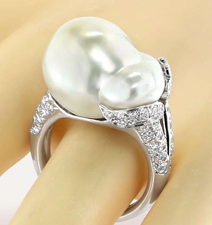Foto 8 - Unikat Ring Riesen-Perle Diamanten Weißgold, S5330
