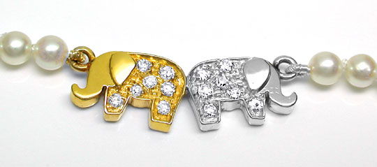 Foto 1 - Elefanten-Diamanten-Collier Zuchtperlenkette, S6500