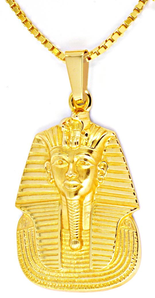 Foto 3 - Pharao Kopf Anhänger extramassiv, Kette 18K Gelb, S8982