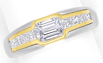 Foto 1 - Platin-Gold-Ring mit Emerald Cut und Princess Diamanten, S9747